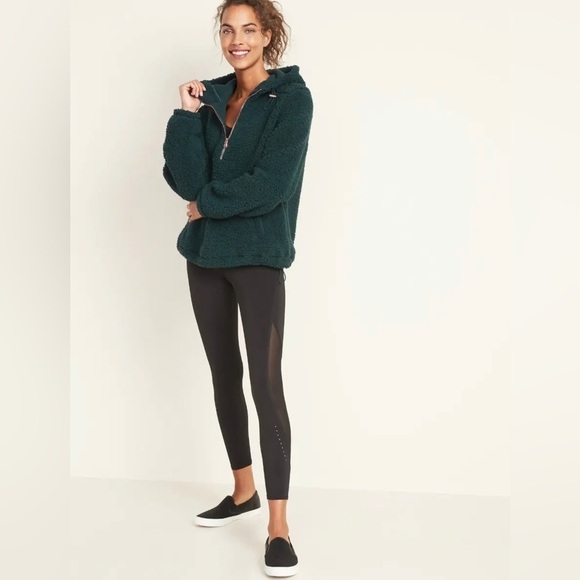 Old Navy Plush Sherpa 1/2-Zip Hoodie Sweater Pullover Dark Ivy Hunter Green XXL - Picture 3 of 5